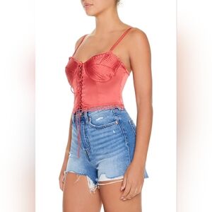 Forever 21 Satin Lace Up Bustier Cami Small Womens Faded Rose Babydoll Top NWT